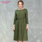 S.FLAVOR Spring Fashion Women A-line Dress O-neck Three Quarter Sleeve Knee-length Dress Female Elegant Printing Midi Vestidos