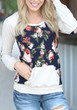 Apricot Floral Print Pockets Round Neck Casual Pullover Sweatshirt