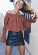 Light Brown Off Shoulder Bell Sleeve Loose Casual T-Shirt