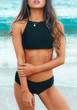 Black Cross Back Spaghetti Strap Two Piece Bikini Swimwear