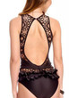 Black Patchwork Lace Ruffle Backless One Piece Bikini Swimwear