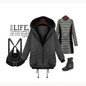 Dark Grey Plain Zipper Pockets Hooded Casual Coat