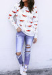 Floral Floral Print Round Neck Casual Pullover Sweatshirt