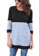 Black Striped Print Round Neck Long Sleeve Fashion T-Shirt