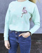Blue Floral Print Round Neck Casual Pullover Sweatshirt