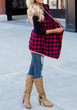Red Plaid Irregular Print Tartan Turndown Collar Fashion Coat
