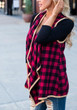 Red Plaid Irregular Print Tartan Turndown Collar Fashion Coat