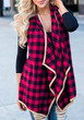 Red Plaid Irregular Print Tartan Turndown Collar Fashion Coat