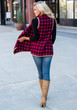 Red Plaid Irregular Print Tartan Turndown Collar Fashion Coat