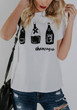 White Winebottle Monogram Print Round Neck Casual Going out T-Shirt