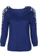 Blue Patchwork Lace Cut Out V-neck Fashion Blouse