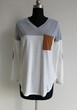 Grey Patchwork Pockets V-neck Long Sleeve Fashion T-Shirt