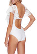 White Patchwork Lace Cut Out Backless V-neck Swimwear