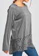 Grey Lace Patchwork Round Neck Long Sleeve Hooded Fashion T-Shirt
