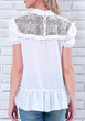 White Patchwork Ruffle Lace Band Collar Round Neck Short Sleeve Blouse