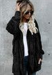 Black Pockets Zipper Fur Hooded Long Sleeve Casual Coat