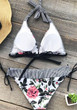 White Floral Print Bow Two Piece Halter Neck V-neck Sports Swimwear