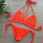 Orange Plain Tie Back 2-in-1 V-neck Fashion Swimwear