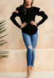 Casual Black Plain Ruffle Irregular Round Neck Fashion Pullover Sweater