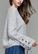 Grey Drawstring Round Neck Long Sleeve Pullover Sweater