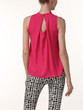 Casual Band Collar Back Hole Plain Chiffon Sleeveless T-Shirt