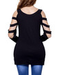 Casual Open Shoulder Cutout Plain Long Sleeve T-Shirt
