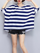 Casual Oversized Round Neck Striped Batwing Short Sleeve T-Shirt