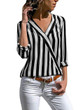 Striped V-neck Loose Blouses&shirts Tops