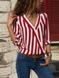 Striped V-neck Loose Blouses&shirts Tops