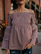 Plaid Off-the-shoulder Puff Sleeves Blouses&Shirts Top