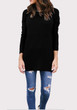 Black Plain Cross Back Irregular Round Neck Casual Pullover Sweater