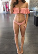 Pink Ruffle Off Shoulder Two Piece Fashion Bikini Swimwear