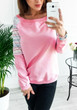 Pink Floral Print Round Neck Long Sleeve Sweet Pullover Sweatshirt