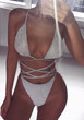 Silver Cross Back 2-in-1 Plunging Neckline Fashion Swimwear