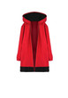 Red Patchwork Pockets Zipper Hooded Casual Coat