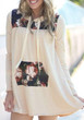 White Floral Pockets Drawstring Long Sleeve Fashion Sweatshirt