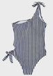 White Black Striped Irregular Asymmetric Shoulder Bow Swimwear