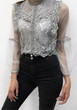 Grey Patchwork Lace Grenadine Round Neck Long Sleeve Fashion Blouse