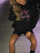 New Black Letter Drawstring Pockets Hooded Long Sleeve Fashion Sweatshirt