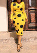 Yellow Polka Dot Cut Out Long Sleeve Clubwear Bodycon Cocktail Party Midi Dresses