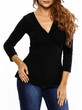 Casual Sexy Designed Deep V-Neck Plain Plus Long Sleeve T-Shirt