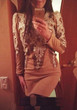 Khaki Floral Print Round Neck Long Sleeve Fashion Mini Dress