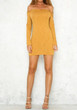 Casual Ginger Yellow Ruffle Boat Neck Long Sleeve Sweet Mini Dress