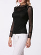 Casual Band Collar Patchwork See-Through Plain Long Sleeve T-Shirt