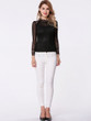 Casual Band Collar Patchwork See-Through Plain Long Sleeve T-Shirt
