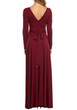 Red Draped Round Neck Long Sleeve Casual Maxi Dress