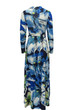 Light Blue Floral Print Sashes Plunging Neckline Long Sleeve Fashion Maxi Dress