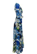 Light Blue Floral Print Sashes Plunging Neckline Long Sleeve Fashion Maxi Dress