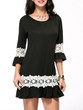 Casual Decorative Lace Ruffled Hem Round Neck Shift Dress
