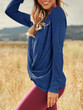 New Blue Irregular Round Neck Long Sleeve Casual Pullover Sweater